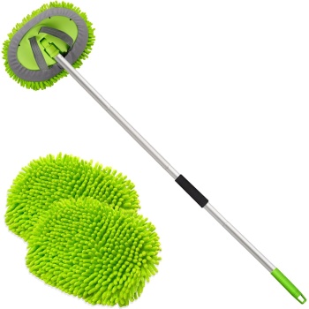 anngrowy 62" Microfiber Car Wash Brush Mop Kit Mitt Sponge with Long Handle Car