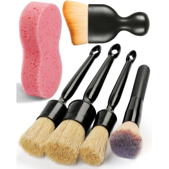 6PCS Car Detailing Brush Set, Ultra Soft Boars Hair Detail Brushes